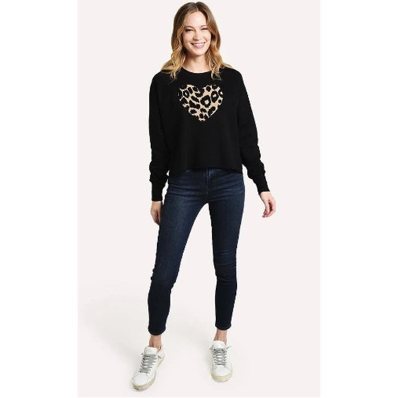 Sundry Women's Leopard Chantilly Heart Cut Off Raw Hem Sweatshirt Anthro RARE - Picture 6 of 14